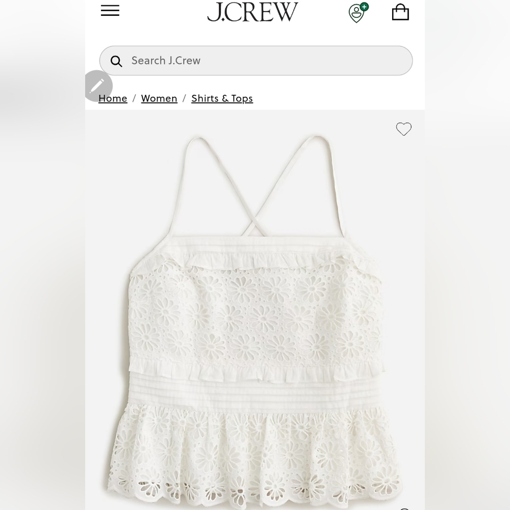 J. Crew White Smocked Peplum Camisole
